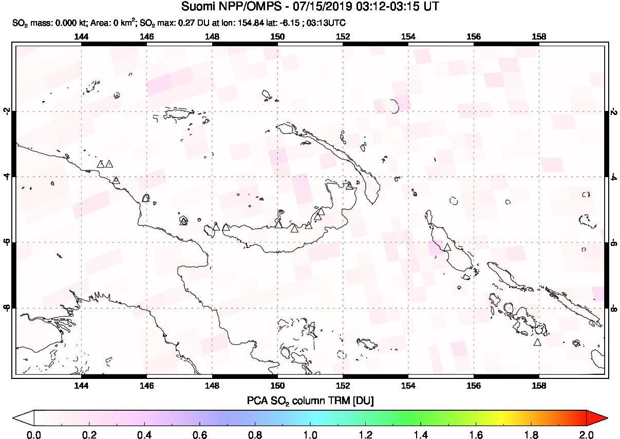 A sulfur dioxide image over Papua, New Guinea on Jul 15, 2019.