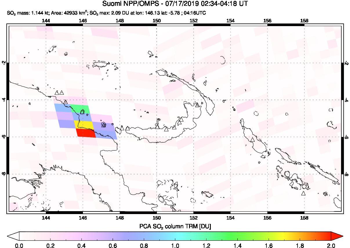 A sulfur dioxide image over Papua, New Guinea on Jul 17, 2019.