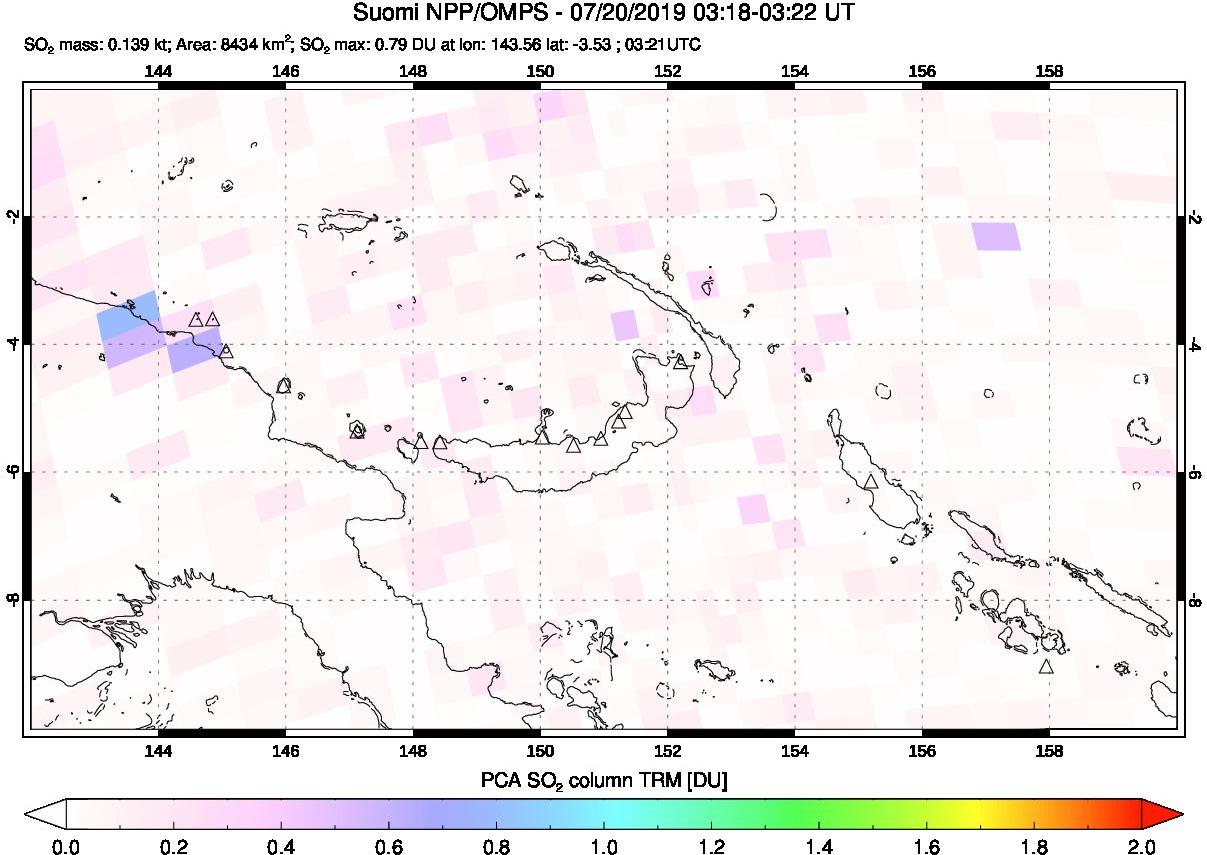 A sulfur dioxide image over Papua, New Guinea on Jul 20, 2019.