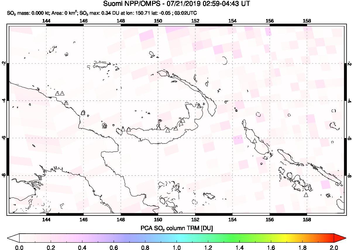 A sulfur dioxide image over Papua, New Guinea on Jul 21, 2019.