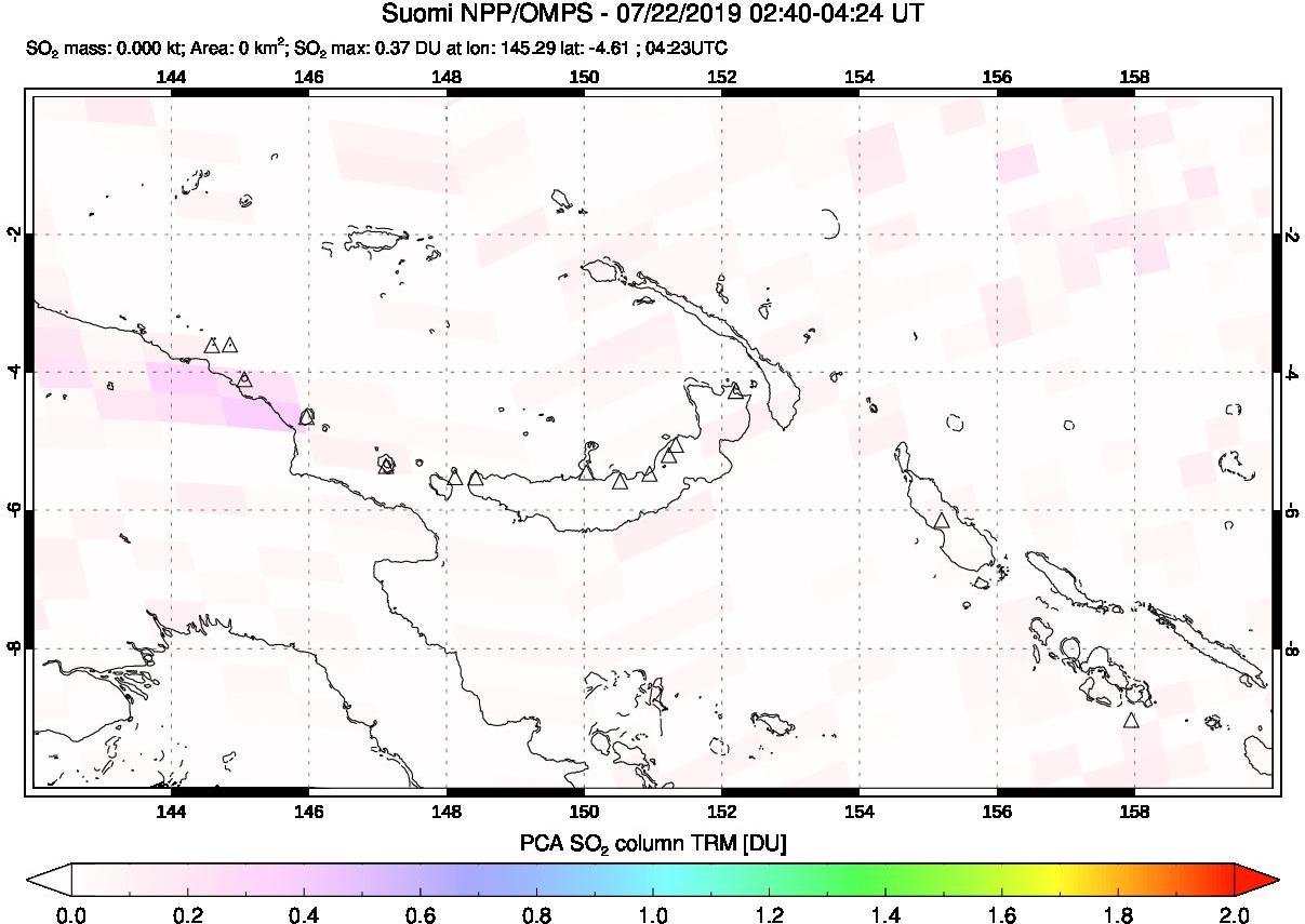 A sulfur dioxide image over Papua, New Guinea on Jul 22, 2019.