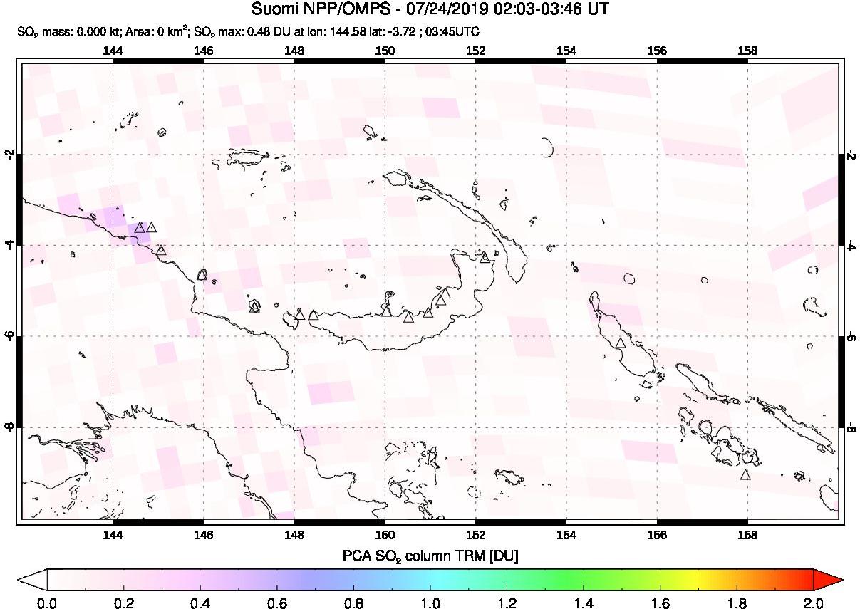 A sulfur dioxide image over Papua, New Guinea on Jul 24, 2019.