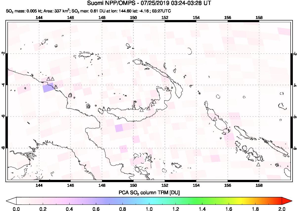 A sulfur dioxide image over Papua, New Guinea on Jul 25, 2019.