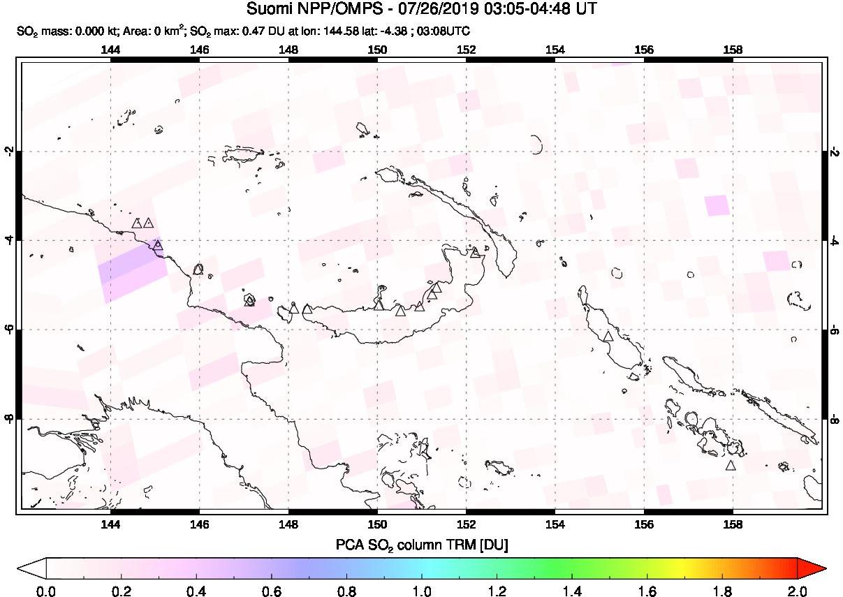 A sulfur dioxide image over Papua, New Guinea on Jul 26, 2019.