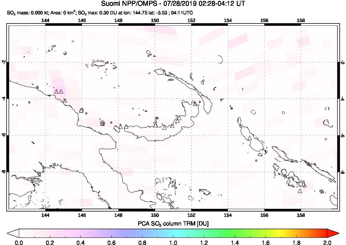 A sulfur dioxide image over Papua, New Guinea on Jul 28, 2019.