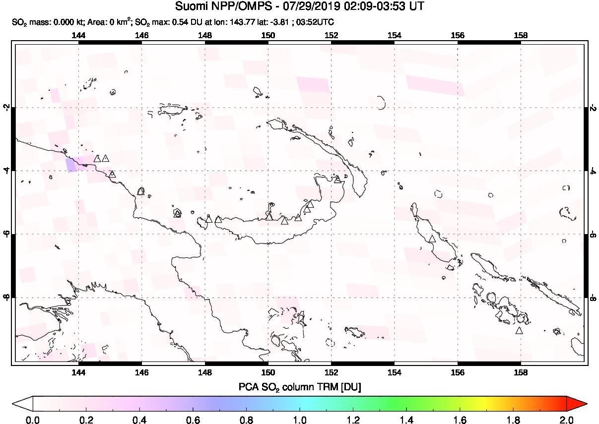 A sulfur dioxide image over Papua, New Guinea on Jul 29, 2019.