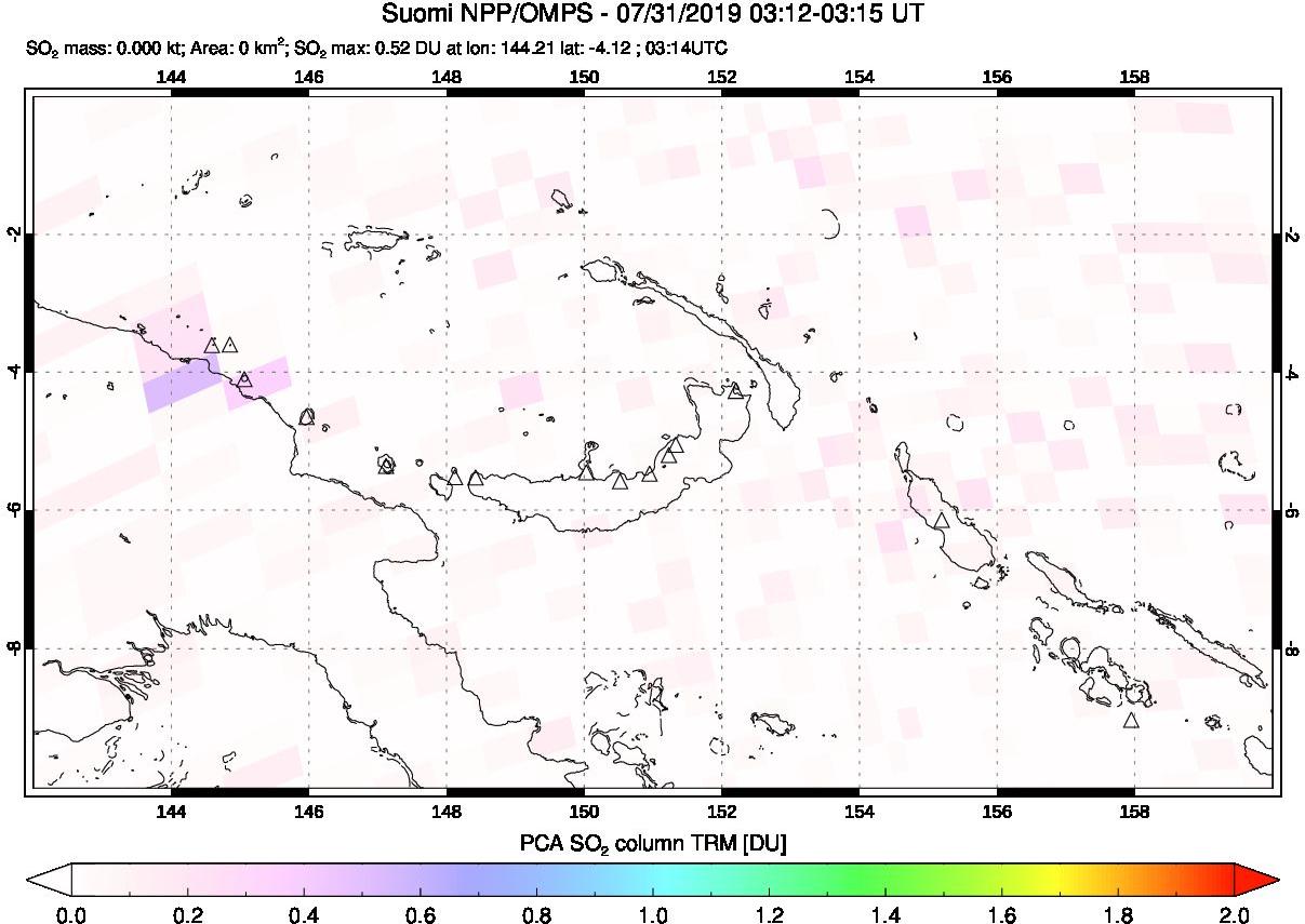 A sulfur dioxide image over Papua, New Guinea on Jul 31, 2019.