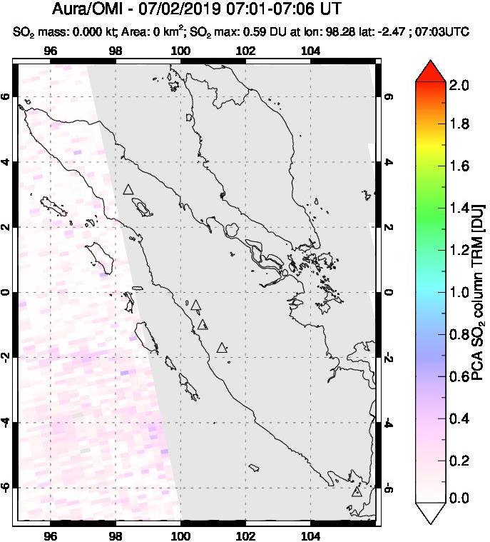 A sulfur dioxide image over Sumatra, Indonesia on Jul 02, 2019.