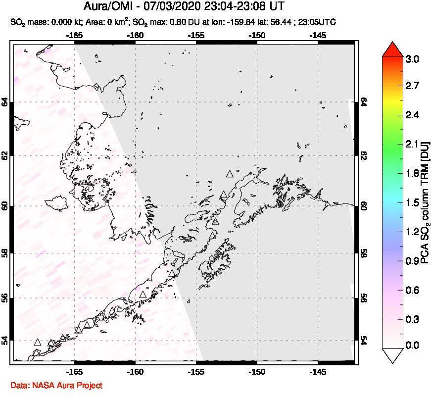 A sulfur dioxide image over Alaska, USA on Jul 03, 2020.
