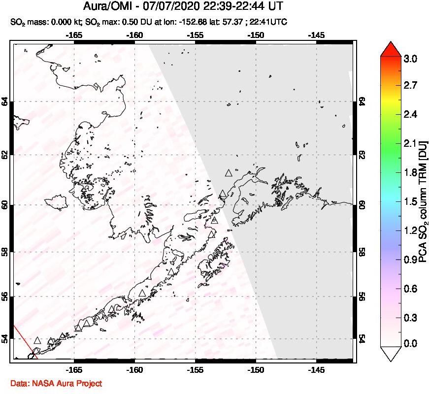 A sulfur dioxide image over Alaska, USA on Jul 07, 2020.