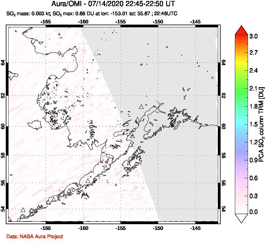 A sulfur dioxide image over Alaska, USA on Jul 14, 2020.