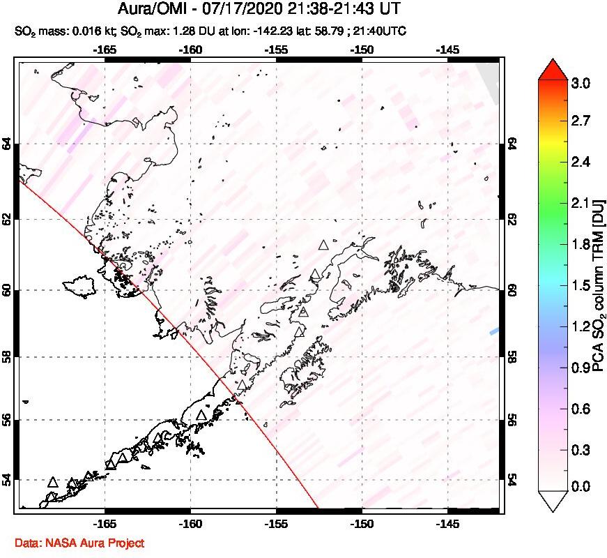 A sulfur dioxide image over Alaska, USA on Jul 17, 2020.