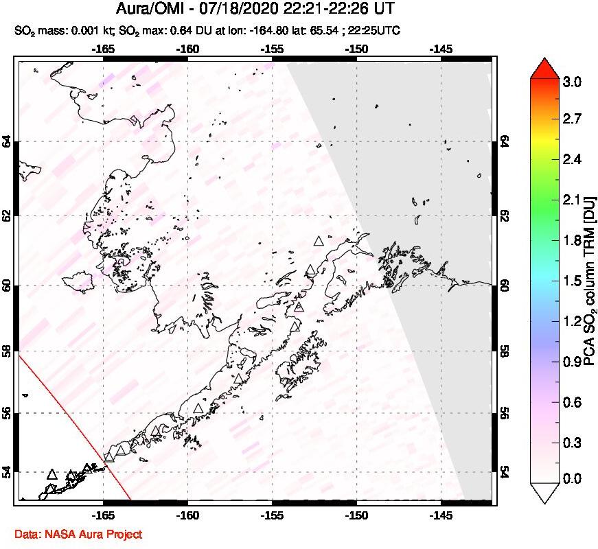 A sulfur dioxide image over Alaska, USA on Jul 18, 2020.