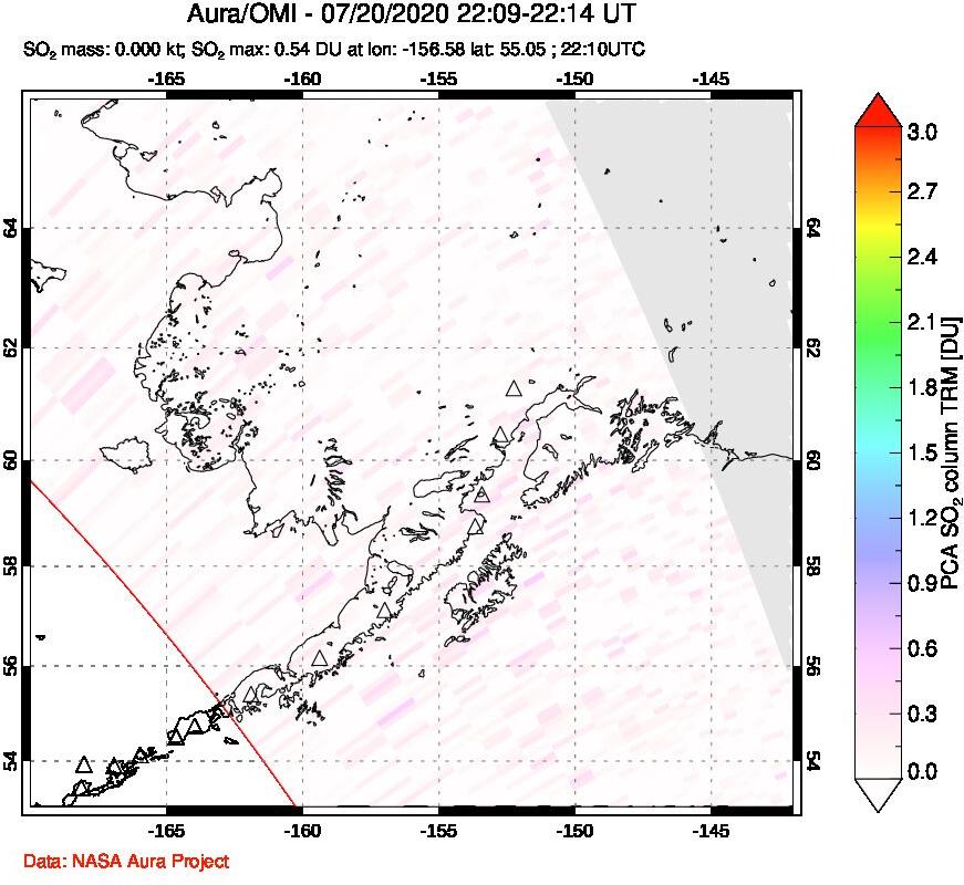 A sulfur dioxide image over Alaska, USA on Jul 20, 2020.