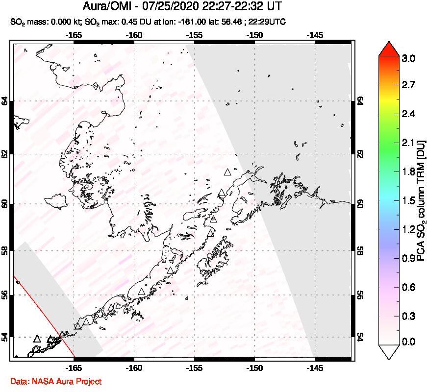A sulfur dioxide image over Alaska, USA on Jul 25, 2020.