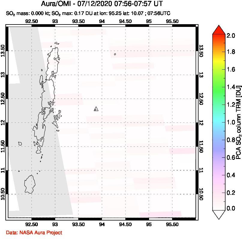 A sulfur dioxide image over Andaman Islands, Indian Ocean on Jul 12, 2020.