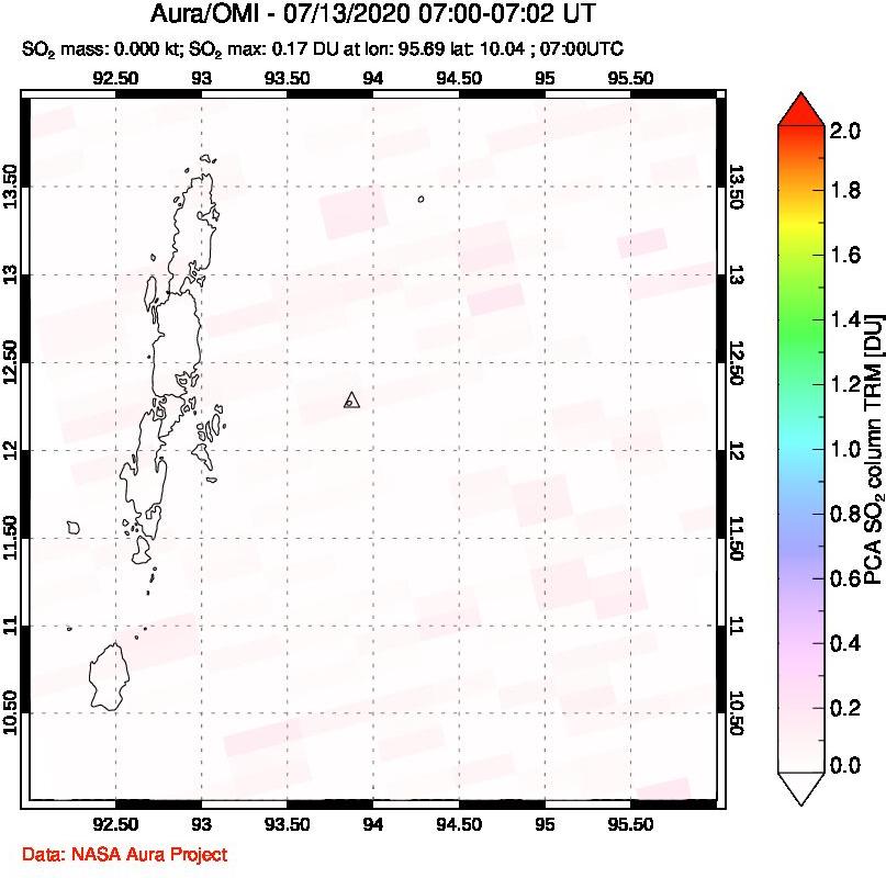 A sulfur dioxide image over Andaman Islands, Indian Ocean on Jul 13, 2020.