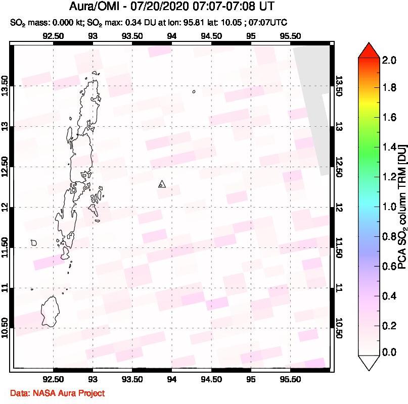 A sulfur dioxide image over Andaman Islands, Indian Ocean on Jul 20, 2020.