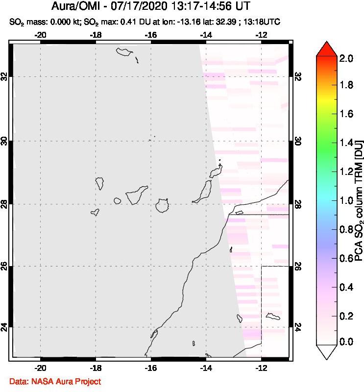 A sulfur dioxide image over Canary Islands on Jul 17, 2020.