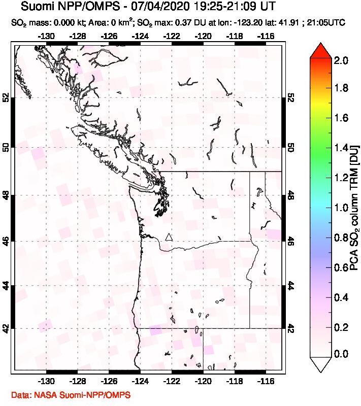 A sulfur dioxide image over Cascade Range, USA on Jul 04, 2020.