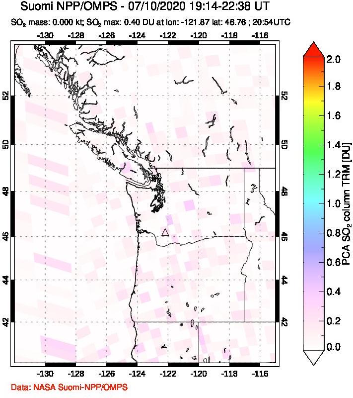 A sulfur dioxide image over Cascade Range, USA on Jul 10, 2020.