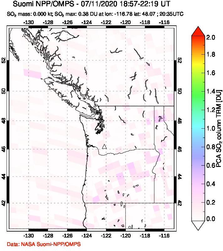 A sulfur dioxide image over Cascade Range, USA on Jul 11, 2020.