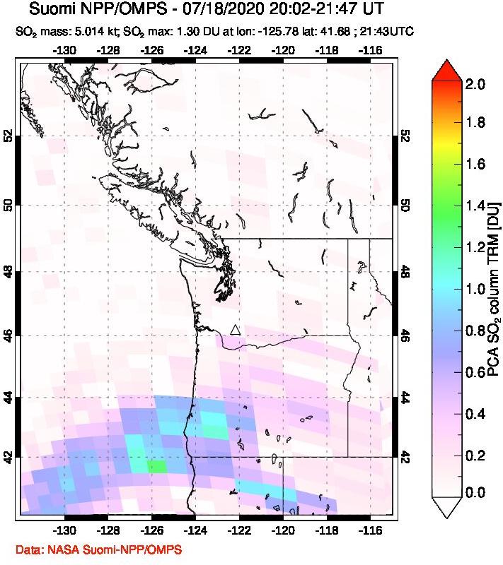 A sulfur dioxide image over Cascade Range, USA on Jul 18, 2020.