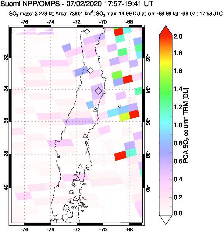 A sulfur dioxide image over Central Chile on Jul 02, 2020.