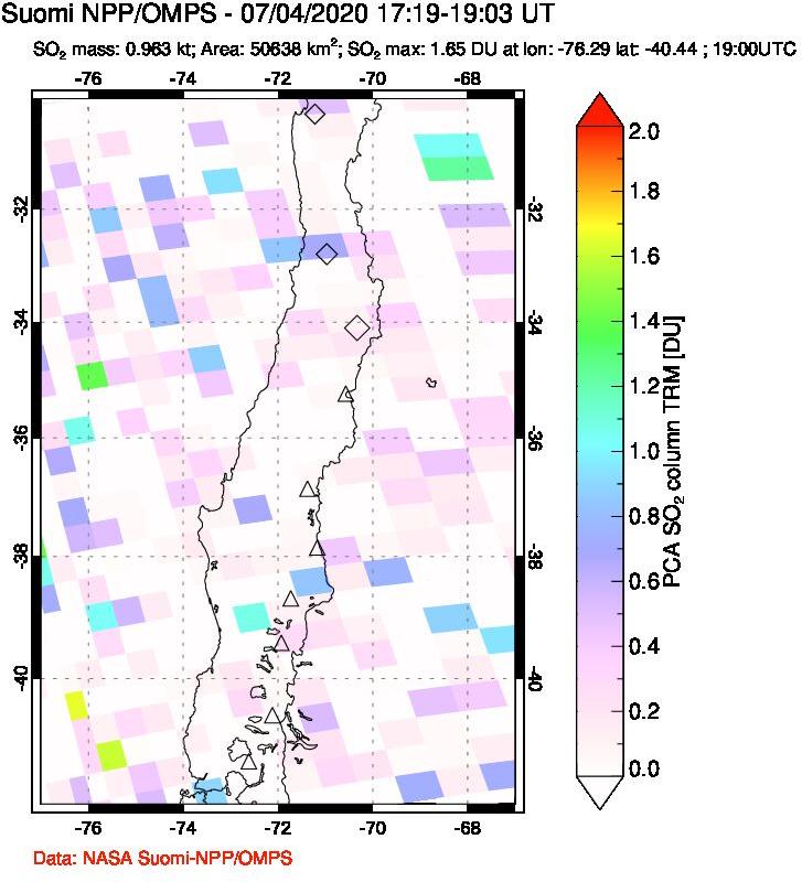 A sulfur dioxide image over Central Chile on Jul 04, 2020.