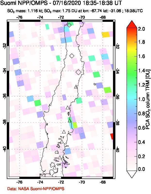 A sulfur dioxide image over Central Chile on Jul 16, 2020.