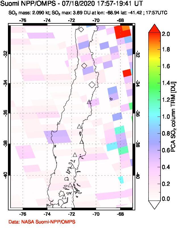 A sulfur dioxide image over Central Chile on Jul 18, 2020.