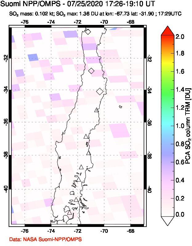 A sulfur dioxide image over Central Chile on Jul 25, 2020.