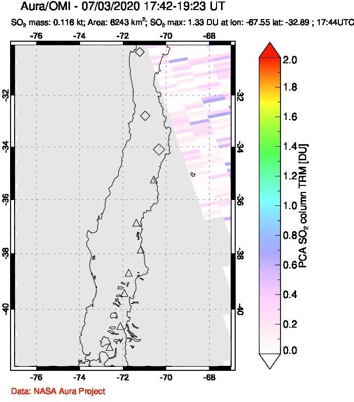 A sulfur dioxide image over Central Chile on Jul 03, 2020.