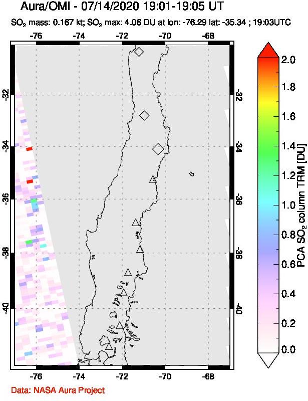 A sulfur dioxide image over Central Chile on Jul 14, 2020.