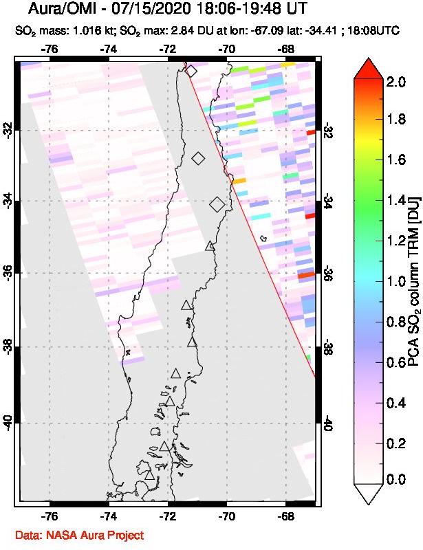 A sulfur dioxide image over Central Chile on Jul 15, 2020.
