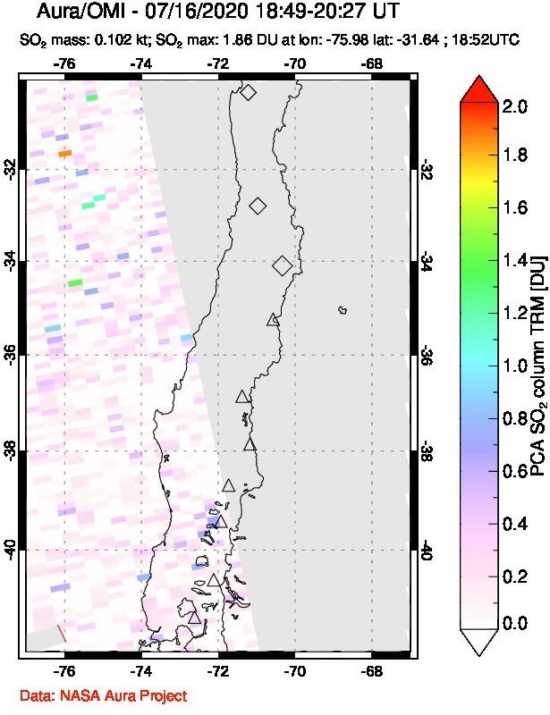 A sulfur dioxide image over Central Chile on Jul 16, 2020.