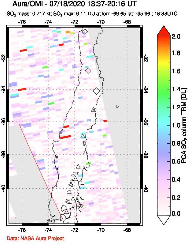 A sulfur dioxide image over Central Chile on Jul 18, 2020.