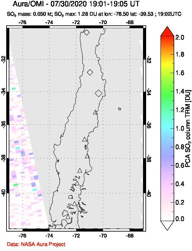 A sulfur dioxide image over Central Chile on Jul 30, 2020.