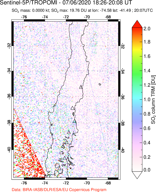 A sulfur dioxide image over Central Chile on Jul 06, 2020.