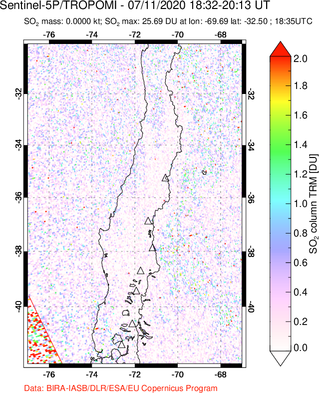 A sulfur dioxide image over Central Chile on Jul 11, 2020.