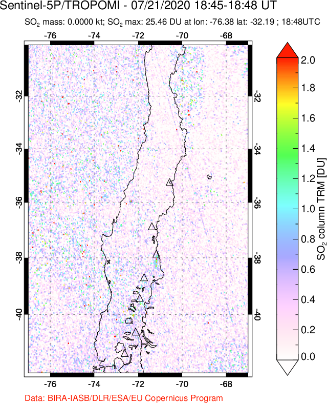 A sulfur dioxide image over Central Chile on Jul 21, 2020.