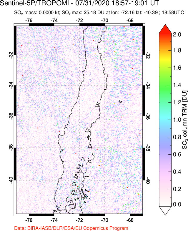A sulfur dioxide image over Central Chile on Jul 31, 2020.