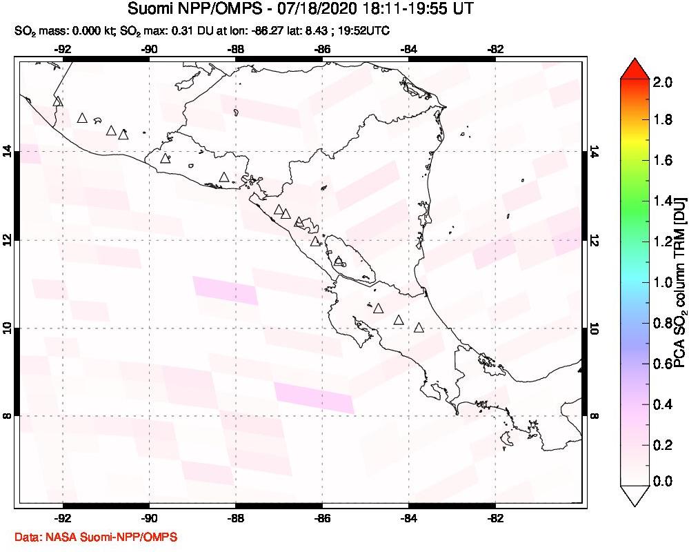 A sulfur dioxide image over Central America on Jul 18, 2020.