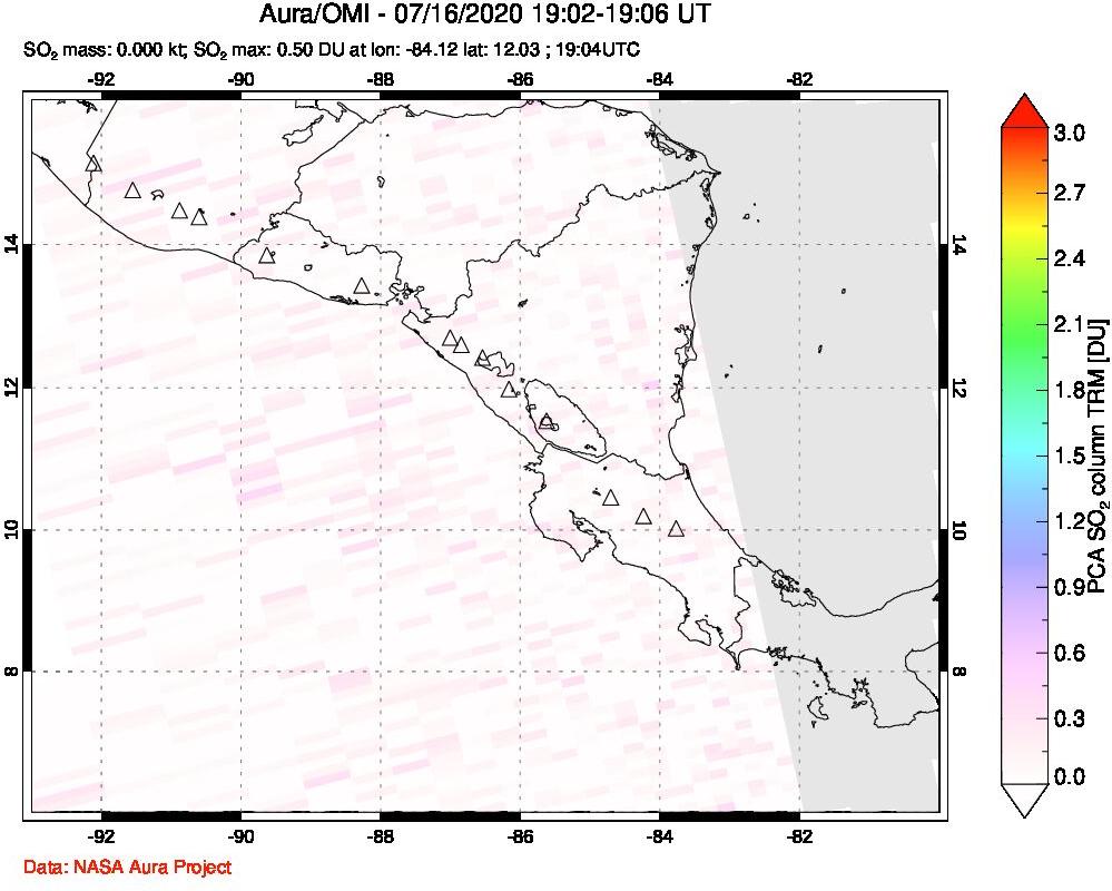 A sulfur dioxide image over Central America on Jul 16, 2020.