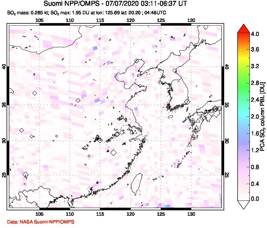 A sulfur dioxide image over Eastern China on Jul 07, 2020.
