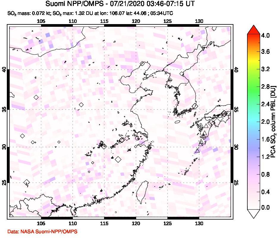 A sulfur dioxide image over Eastern China on Jul 21, 2020.