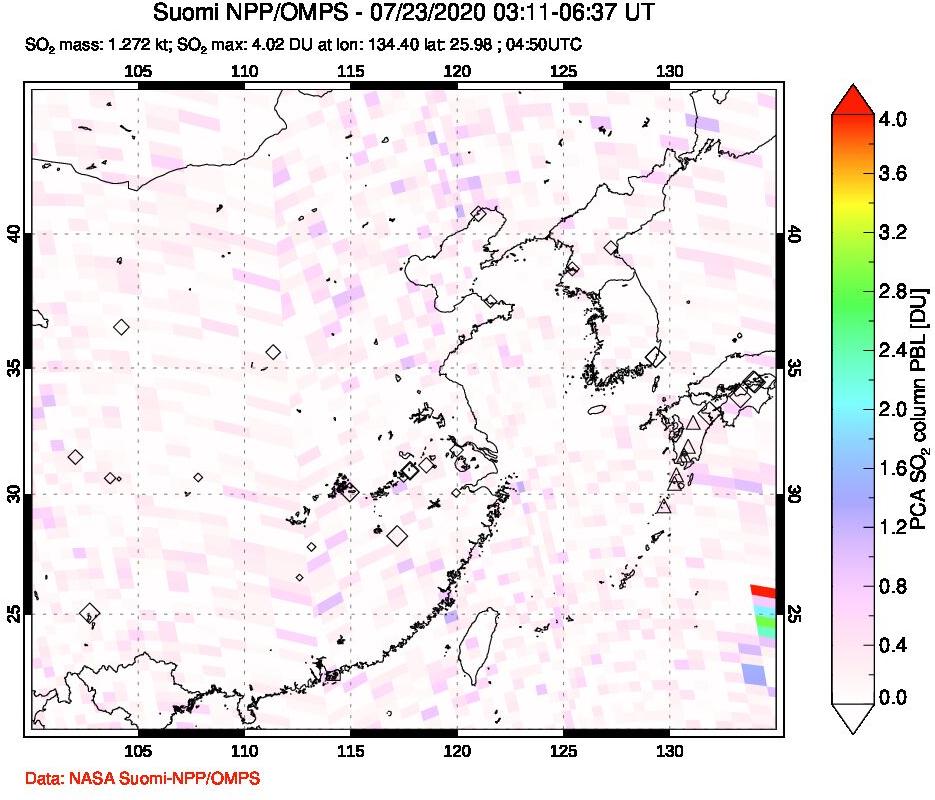 A sulfur dioxide image over Eastern China on Jul 23, 2020.