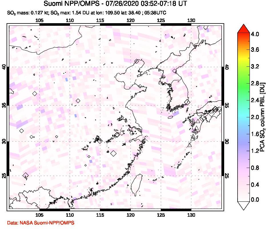 A sulfur dioxide image over Eastern China on Jul 26, 2020.