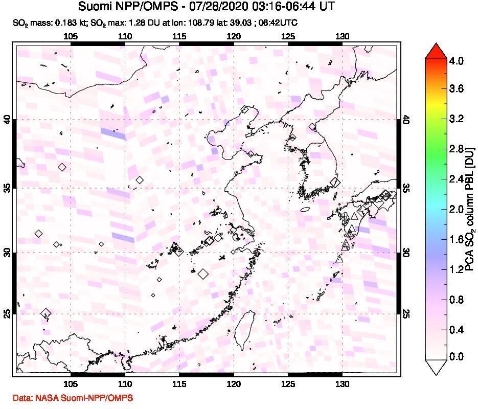 A sulfur dioxide image over Eastern China on Jul 28, 2020.