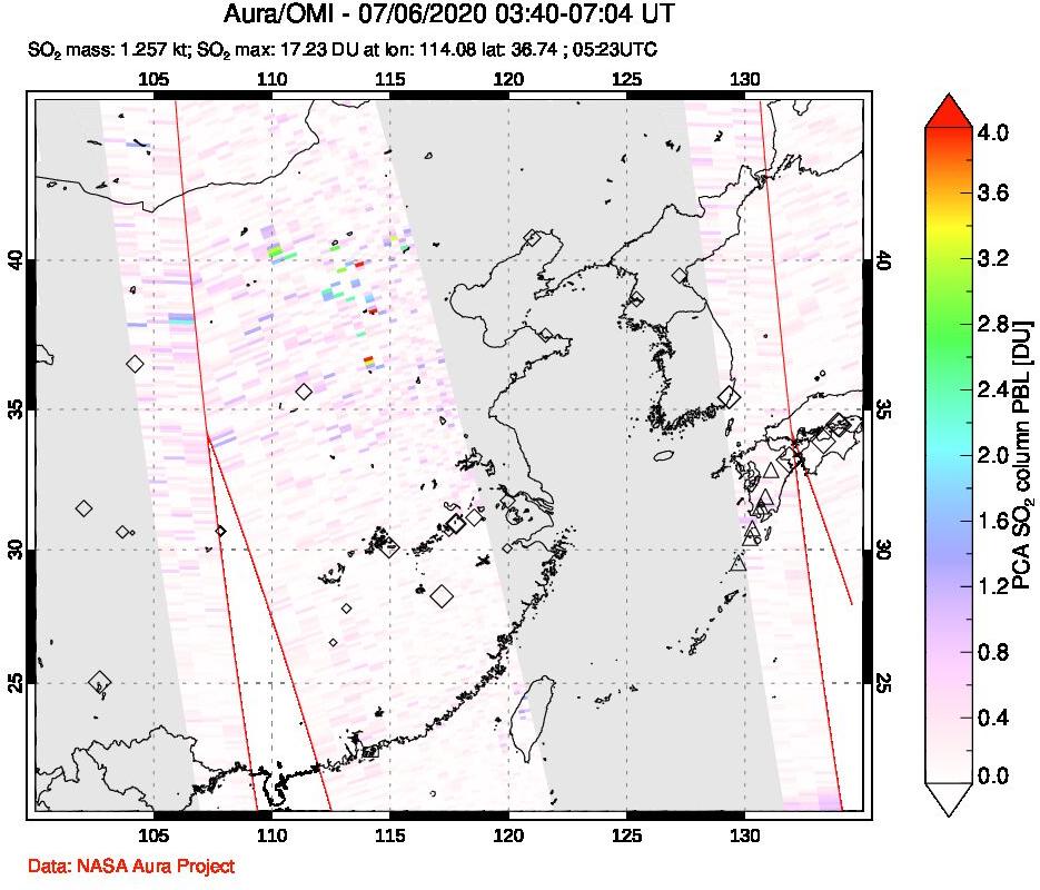 A sulfur dioxide image over Eastern China on Jul 06, 2020.